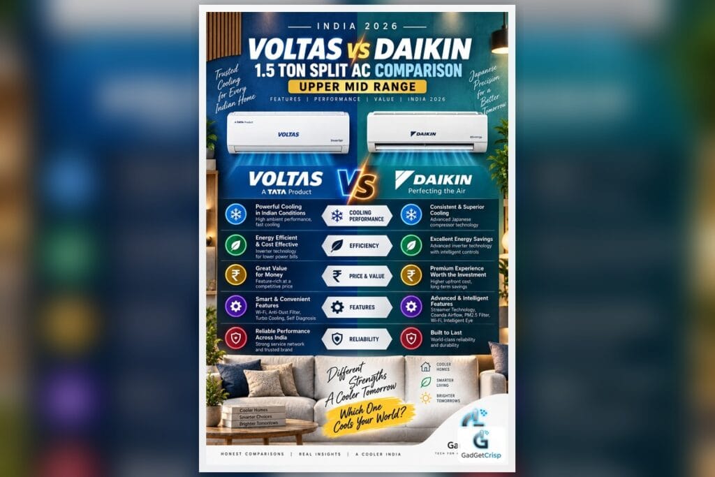 Voltas vs Daikin 1.5 Ton Split AC Comparison: Upper Mid-Range in India 2026