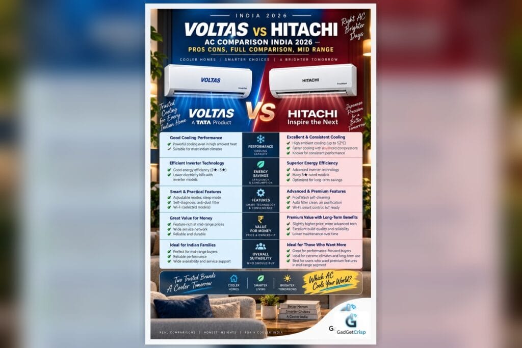 Voltas vs Hitachi AC Comparison India 2026: Pros, Cons & Full Comparison (Mid-Range Split AC)